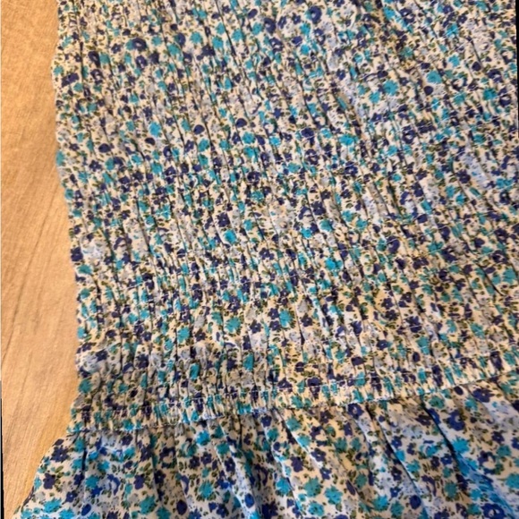 Blue Floral Smocked Dress with Ruffled Hem - Picture 3 of 6